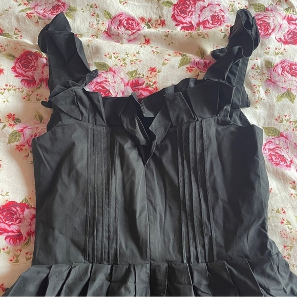 NEW! House of CB- Jemima Black Pin Tuck Pleated Mini Dress Size Large Ruffles - Picture 7 of 10